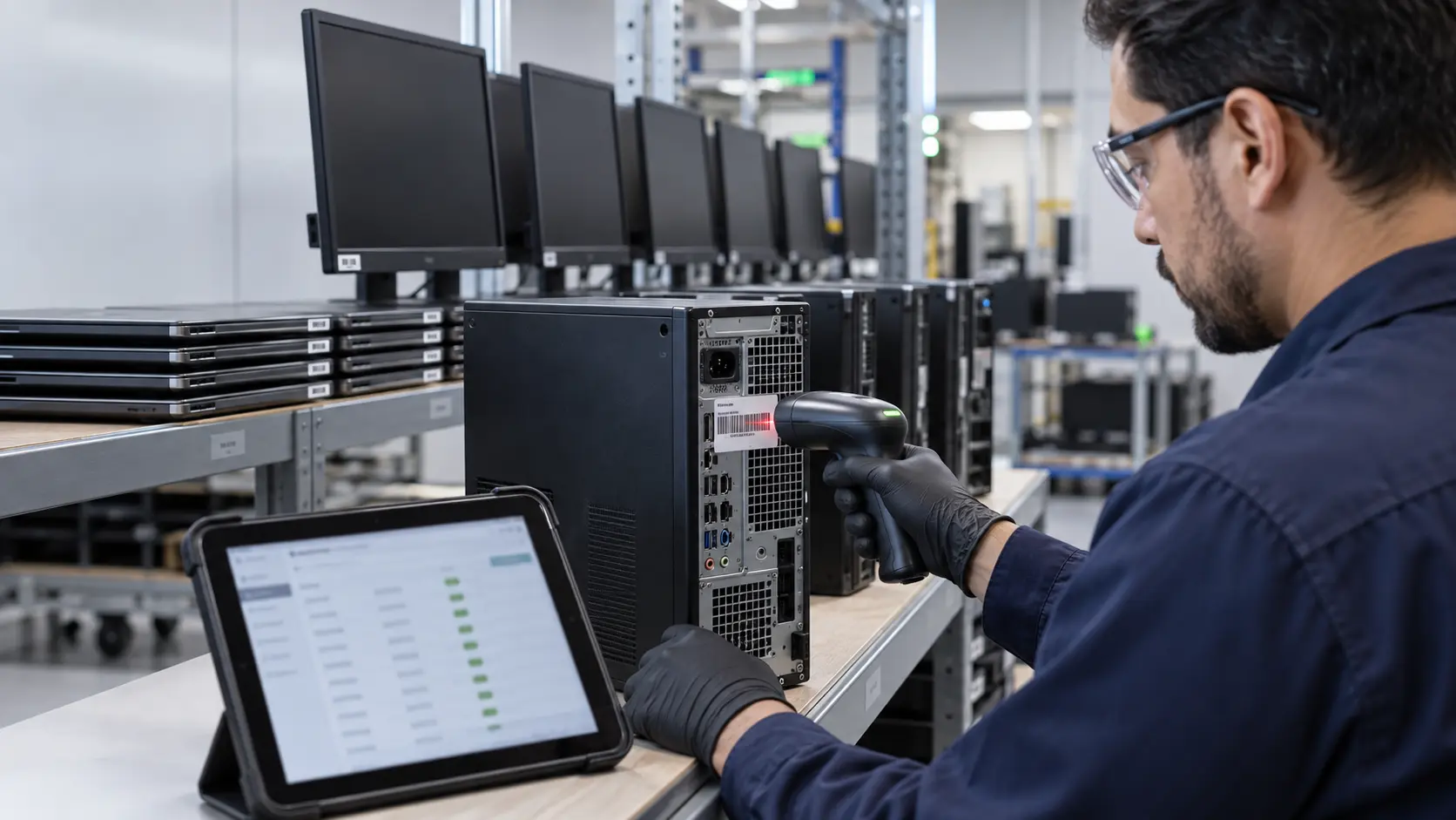 Técnico escaneando un computador para registrar su trazabilidad
